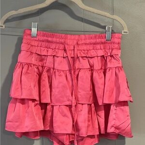 Day + Moon Small Short Skirt Skirt Pink Satin Lined Ruffles